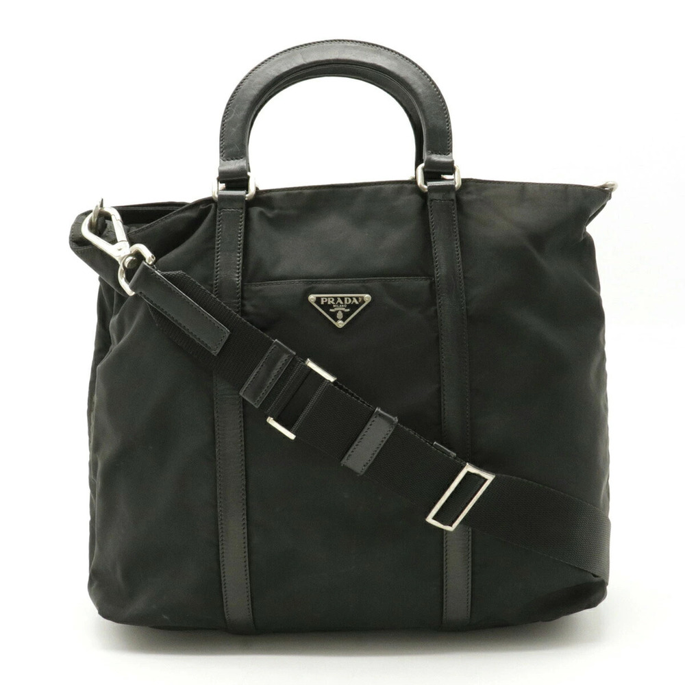 Prada Tote Bag Handbag Shoulder Leather NERO Black
